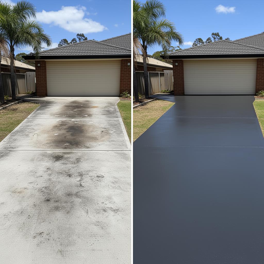 Before and after driveway sealing comparison